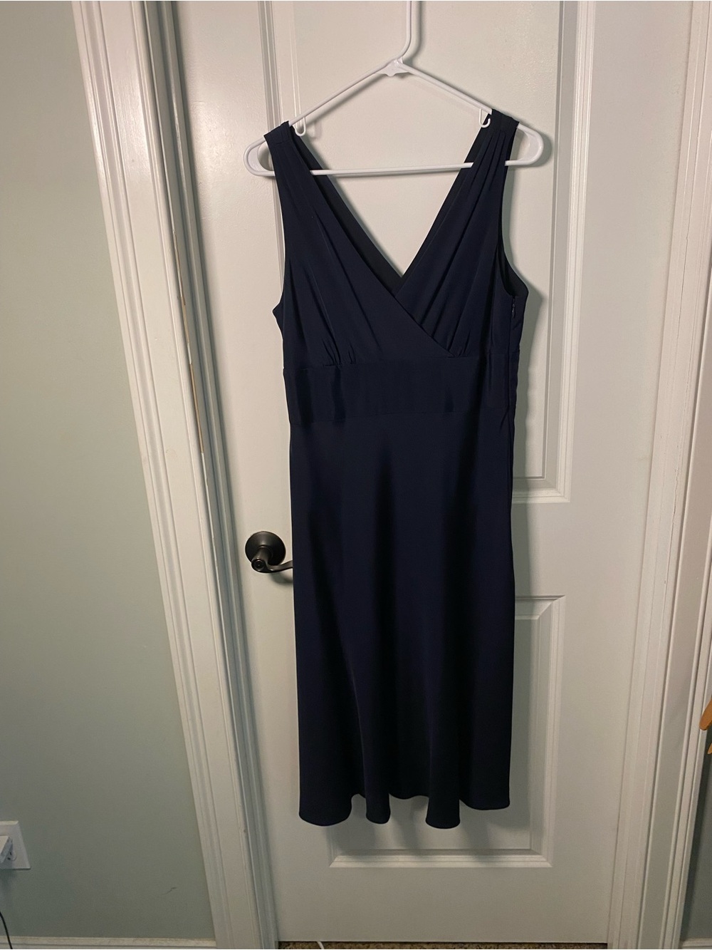J. Crew Navy V-Neck Sleeveless Silk Midi Dress